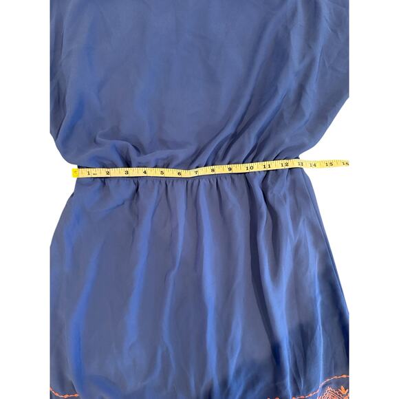 Miami Women’s Blue Boho Boutique Shift Dress Small Embroidered Hem Elastic Waist - Picture 9 of 9